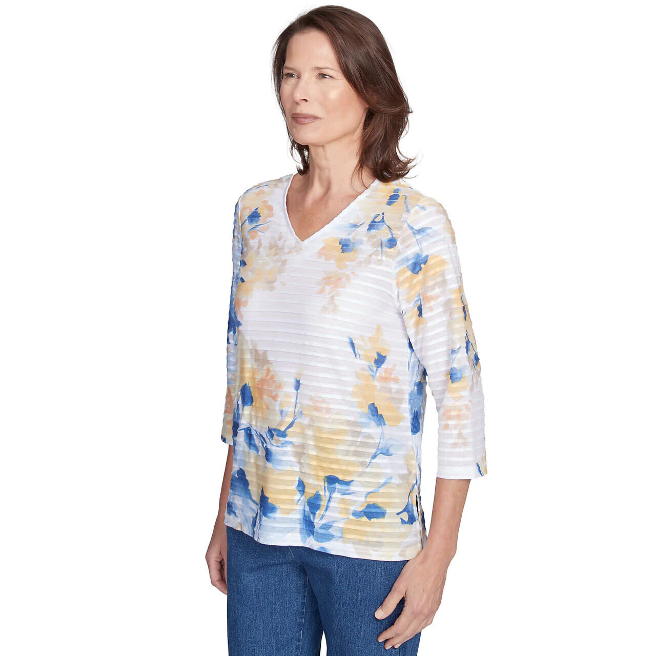 Women's Floral Textured V Neck Top - 91451 - Image 3